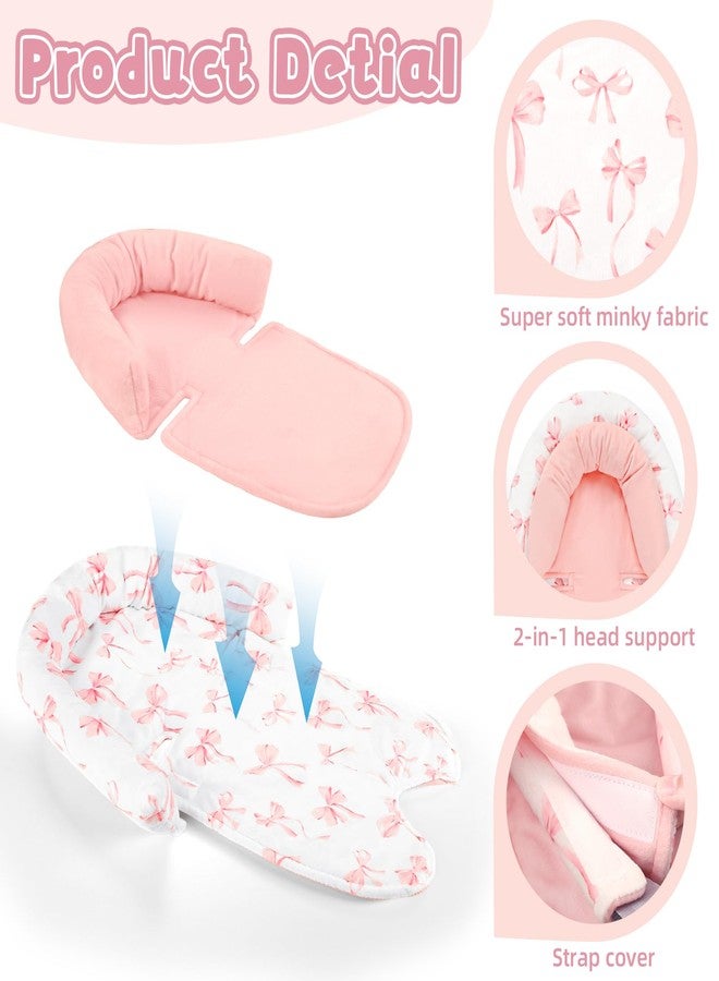 DAYEEBALL Infant Car Seat Insert with 2 Strap Pads, DAYEEBALL Carseat Cushion Baby Boy & Girl, Soft and Comfortable Carseat Head Support for Newborn, Pink Bow - Image 3